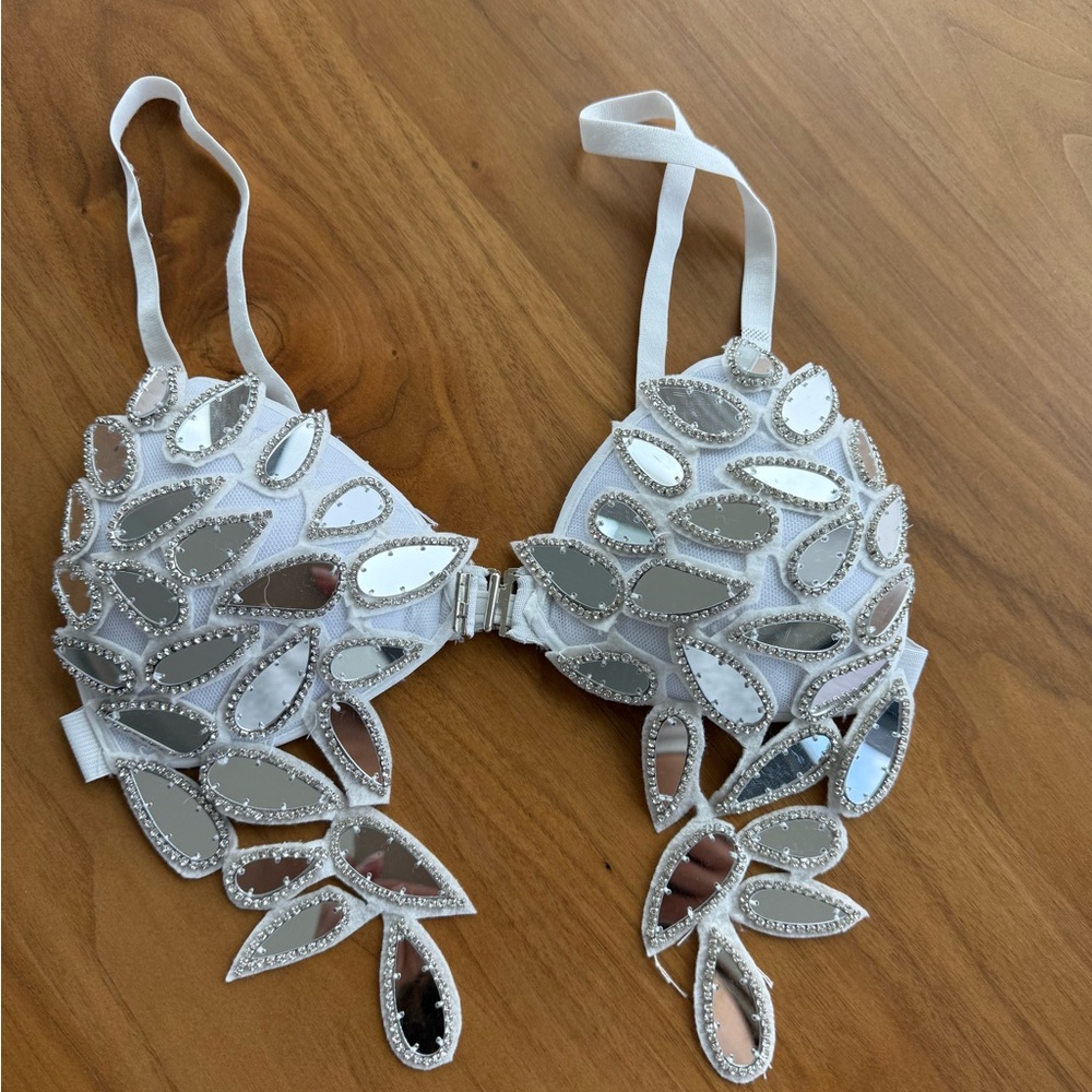 Embellished Silver Leaf Appliqué Bra Top - Picture 6 of 6